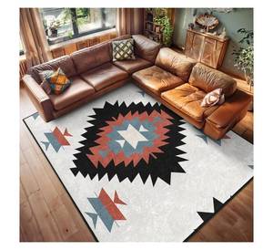 Alfombra Geométrica Contemporánea con Bloques de Color, Estética Minimalista, Decoración en Tonos Rosa y Tierra, Alfombra Antideslizante de Terciopelo de Cristal Suave - Product Image 2