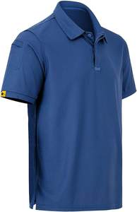 Polo de golf estampado en color azul, manga corta, color sólido, transpirable, de poliéster tejido, ropa casual de golf. - Product Image 5
