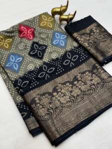 Sari de seda moderno Soft Crus Dola con bordado Jequrd elaborado, hermoso pallu y blusa a juego para fiesta - Product Image 2