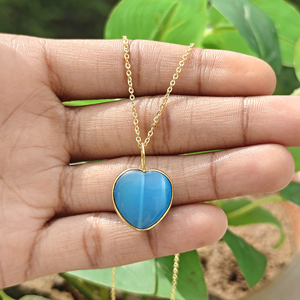 Minimalist Punk Style Charms Jewelry Blue Cat's Eye Heart Statement Pendant Cubic Zirconia 18k Gold Plated Bezel Set Necklace - Product Image 6