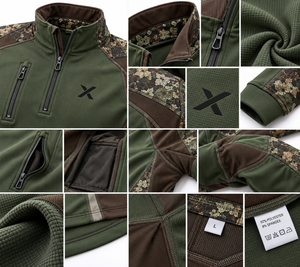 Camisetas de caza con cierre de cremallera parcial, de media cremallera y de capa intermedia |   Camuflaje - Verde Oliva - Seis Colores |   Fabricante y Proveedor de Ropa de Caza | - Product Image 4