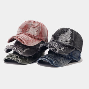 Ripped Denim Baseball Cap Unisex 6-Panel Adjustable Snapback Street Style Casual <b>Hat</b> Distressed Cotton Fabric - Product Image 3
