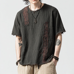 เสื้อยืดดีไซน์พิเศษ แต่งขอบดิบ สไตล์วินเทจ สตรีทแวร์ ตัดต่อผ้าแบบพิเศษ ระบายอากาศได้ดี ผ้าฝ้ายเนื้อหนา ใส่ได้ทั้งชายและหญิง ทรงโอเวอร์ไซส์ สำหรับฤดูร้อน - Product Image 1