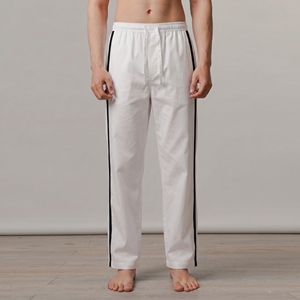 Men's White Cotton Stripe <b>Line</b> Pajama Trouser Drawstring Waist Summer Style Lightweight Trouser Night Pajama Men - Product Image 1