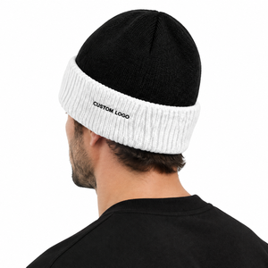 Bonnet en tricot noir et blanc de qualité supérieure, logo personnalisé, unisexe, chaud pour l'hiver - Product Image 3
