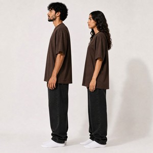 Camiseta Unisex Extra Grande Marrón 100% Algodón con Cuello Redondo, Manga Corta, Color Sólido, Estilo Urbano, Tejido Jersey, Corte Regular - Product Image 2