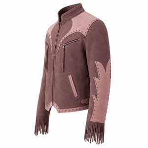 Blouson en cuir pour homme style motard et western, à franges, à pampilles et clouté, manteau de mode, fabricant OEM personnalisé en gros - Product Image 3