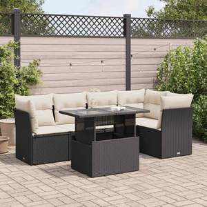 Black Pe <b>Rattan</b> Garden <b>Sofa</b> Set 6 Seater Adjustable Armrest Outdoor Furniture Contemporary Design Garden Set - Product Image 1