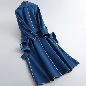 Top Quality Cotton <b>Wool</b> Blend Trench Coat Long Double Breasted Winter Overcoat Belted Warm Fashion Outwear For Women - Product Image 3