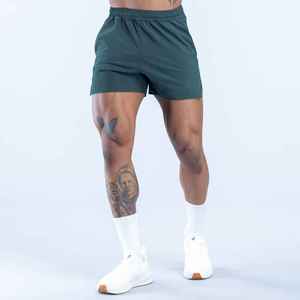 Shorts en coton vert uni pour homme avec poches, taille élastique, décontractés, respirants, taille mi-haute, personnalisables - Product Image 3