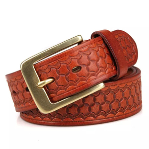 Ceinture décontractée en cuir véritable PRIMEFIELD ENTERPRISES, couleur unie, boucle ardillon en cuir de vachette, style robuste et durable - Product Image 1