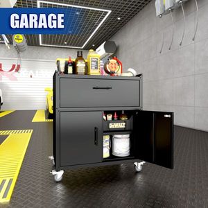 2-Door + 1-Drawer Lockable Metal Tool Cabinet Garage <b>Storage</b> with Rolling Wheels for Home or <b>Workshop</b> - Product Image 6
