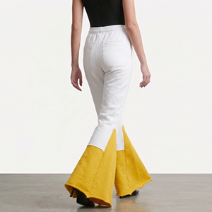 Women High Waisted Flare Pants Loose Fit Full Length 100% Cotton Flare Pants Ladies Knitted White Yellow Flare <b>Trousers</b> Women's - Product Image 2