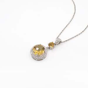 925 <b>Sterling</b> <b>Silver</b> Natural Citrine Classic Women's Pendant <b>Earring</b> <b>Set</b> Rhodium Plated Engagement Wedding Gift Party Fine - Product Image 3