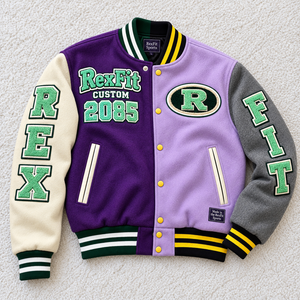 Blouson de baseball unisexe avec numéros en chenille, design multi-tissus, en laine/polyester épais, fermeture à boutons-pression, idéal pour l'hiver, OEM - Product Image 2