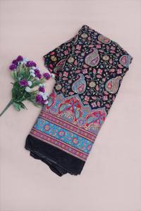 ผ้าเครปสีดำลายดอกไม้เพสลีย์พิมพ์ลายแบบชาติพันธุ์พร้อมขอบตกแต่งอย่างสวยงามสำหรับทำชุดคุर्ติ - Product Image 5