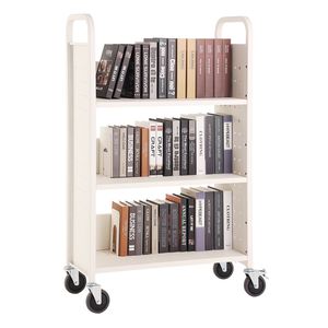 Carrello Porta Libri a Rotelle con Ripiani Piatti a L Monofacciali da 4 Pollici, Capacità 150 Kg, con Blocco di Sicurezza - Product Image 1