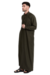 Traditional Arab <b>Men's</b> <b>Thobe</b> Solid Color Cotton Linen Dress Casual Ethnic Jubba Style Loose Fit Autumn Wear Thobes - Product Image 3