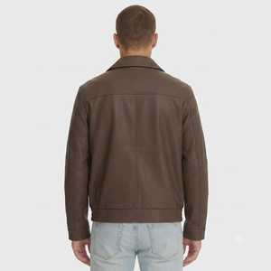 Blouson Bomber Homme Personnalisé OEM en Cuir Marron Grainé Véritable Cuir de Vachette Manteau d'Hiver Fabricant Grossiste pour Marques de Vêtements - Product Image 2