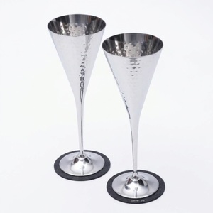 Flûtes à champagne de luxe en laiton plaqué or et argent bicolore, gravées à la main, avec motif floral, prix le plus bas - Product Image 4