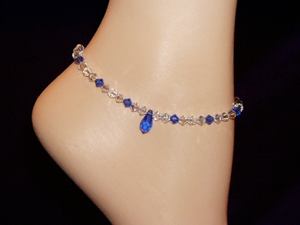 Magnifique bracelet de cheville en argent sterling 925 fait main avec cristal bleu saphir pour femmes et jeunes filles, idéal pour les mariages et les fêtes - Product Image 2
