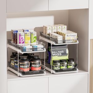 Organizzatore Estraibile a 2 Livelli per Armadietto dei Medicinali, Contenitore Multiuso per Bagno e Cucina, Organizzazione Impilabile per Lavello e Dispensa - Product Image 5