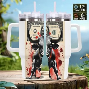 Vaso de Acero Inoxidable de 40oz con Diseño de Toro y Dinero para Uso Comercial - Product Image 2