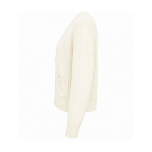 2026 Women's Cream Crew Neck Pullover Knit Sweater Full Sleeve Casual Solid Color Pocket Design Autumn Wear - Product Image 4
