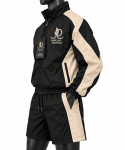 Ensemble de survêtement sportif OARH_INT INDUSTRY pour homme, noir et beige, avec broderies, short en polyester, idéal pour le printemps - Product Image 5