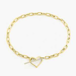 Pulsera de Cadena con Cierre de Corazón de Diamantes, Oro Sólido de 10k, 14k, 18k, Pulsera Apilable, Joyería Minimalista - Product Image 5