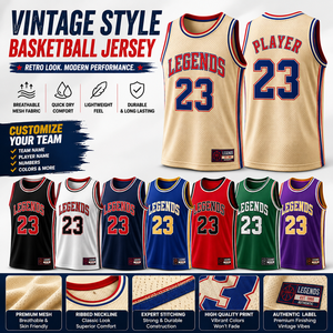Camiseta de Baloncesto Estilo Vintage, Impresión por Transferencia Térmica, Malla, Cuello en V, Corta, Unisex, Adulto, Absorbe la Humedad, Nombre del Equipo Personalizado en la Parte Delantera - Product Image 2
