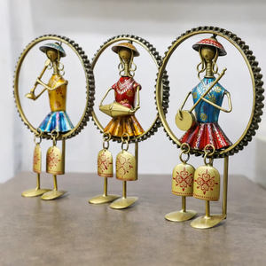 Handmade Folk Art Figurine Set <b>Painted</b> Wood and Metal Decor Showpiece for Home Living Room - Product Image 1