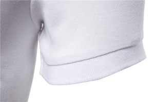 Men's <b>White</b> Short Sleeve Stand Collar Zipper <b>Polo</b> Shirt Slim Fit Casual Knitted T-Shirt - Product Image 2