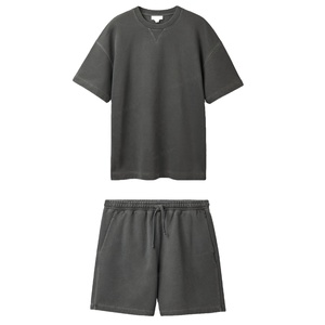Ensemble chemise et short pour hommes de qualité supérieure lavé à l'acide épaule tombante coton t-shirt et ensembles courts de haute qualité pour hommes - Product Image 1