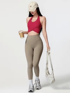 Twist Front Halter Sports Bra Backless Yoga Crop Top High Stretch Breathable Athletic Training Fitness Active Wear Bra - Product Image 3