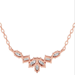 สร้อยคอเพชรเม็ดมรกตและมาร์คีส์ทรงแฟนซี ผลิตในห้องปฏิบัติการ ทอง 10K ไร้สี VVS จี้ดีไซน์จากธรรมชาติ พร้อมสายสร้อย - Product Image 1