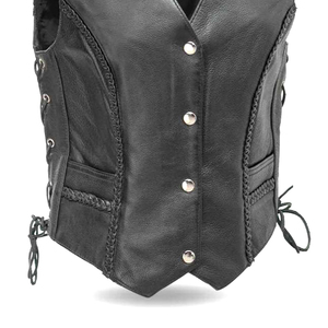 Chaleco de cuero para mujer, piel auténtica de vaca, bordado personalizado, chaleco de cuero para motociclista, ropa exterior de cuero para mujer en venta - Product Image 6