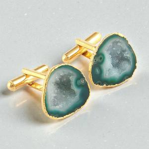 กระดุมข้อมือแบบชิ้นเดียวทำจากหินอาเกตอะควาดรูซี่เคลือบทอง งานแฮนด์เมดสำหรับผู้ชาย - Product Image 2