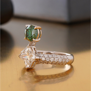 Fancy Vivid Green Lab Grown Diamond <b>Ring</b> 14K White <b>Gold</b> with Marquise Cut VVS1 Clarity Trendy <b>Cocktail</b> Statement Fine Jewelry - Product Image 2