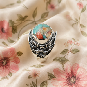 925 Sterling Silver Oyster Turquoise Gemstone <b>Rings</b> Handmade Vintage Boho Artisan <b>Cocktail</b> <b>Ring</b> Rose <b>Gold</b> Plated - Product Image 5