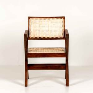 เก้าอี้ไม้สไตล์ Pierre Jeanneret แบบขายส่ง ขา X พร้อมที่วางแขน หุ้มด้วยหวายธรรมชาติ สำหรับห้องรับประทานอาหารและห้องทำงาน - Product Image 2