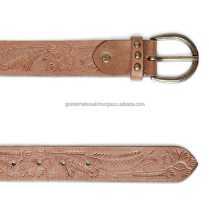 Cinturones de cuero real hechos a mano, cinturones de herramientas de cuero occidental grabados florales tallados a mano con estilo, cinturón de vaquero de cuero tostado Unisex - Product Image 3