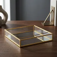 Plateau en verre avec bordure en laiton, plateau de service rectangulaire décoratif pour table basse, décoration et présentation de la maison
