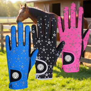Gants d'équitation personnalisés en sublimation, respirants, en tissu extensible, paume en similicuir, impression silicone, fermeture auto-agrippante - Product Image 3