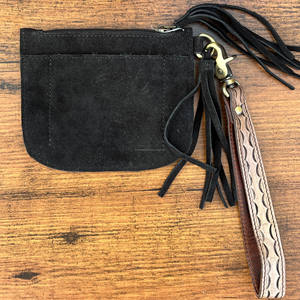 Porte-monnaie en cuir suédé noir pour femmes avec bracelet d'outillage porte-carte en cuir véritable occidental porte-clés portefeuilles - Product Image 3