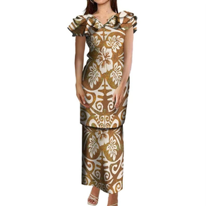Conjunto de Dos Piezas Puletasi Samoano con Estampado Tribal Polinesio y Volantes en Capas, Vestido Personalizado de Talla Grande para Mujer con Cuello en V - Product Image 2