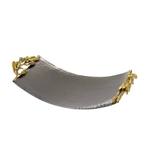Plateau de service moderne pour la décoration et la présentation des aliments, élégant, en acier inoxydable martelé avec poignée en bambou, pour occasions spéciales - Product Image 3