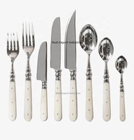 Ensemble de couverts classiques en acier inoxydable argenté avec manche en os brun, finition miroir, pour hôtels, restaurants, mariages et locations