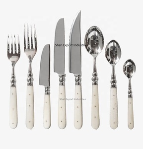 Silver Stainless Steel Mirror Polish Classic Design Flatware Set with Antick <b>Bone</b> <b>Handles</b> for Hotels Restaurants Wedding Rentals - Product Image 4