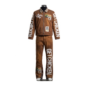 Conjunto de Chaqueta y Pantalones Deportivos para Hombre, Lavado al Ácido, Estilo Urbano Vintage, Chaqueta con Cierre y Jeans de Algodón - Product Image 2